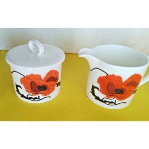 Vintage Wedgwood Susie Cooper Cornpoppy Creamer & Covered Sugar bowl 8 oz